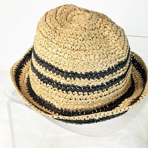 Women's Summer Hat Striped Beige/Black Straw Size M